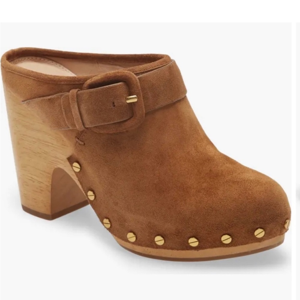 Veronica Beard Dacey Suede Mule Clogs, New, Pecan, Size 7M